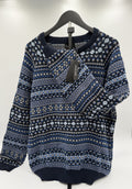 Magaschoni L/G Sweater Navy/Light Blue Combo Cotton Blend Multi Pattern Knit - Image 1