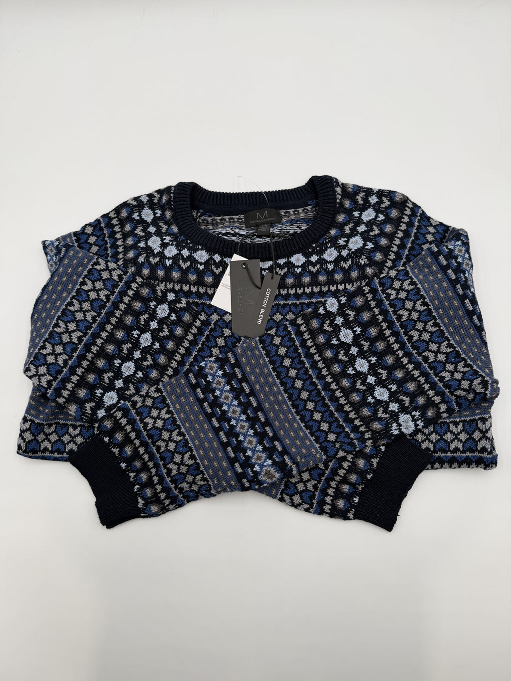 Magaschoni L/G Sweater Navy/Light Blue Combo Cotton Blend Multi Pattern Knit - Image 2