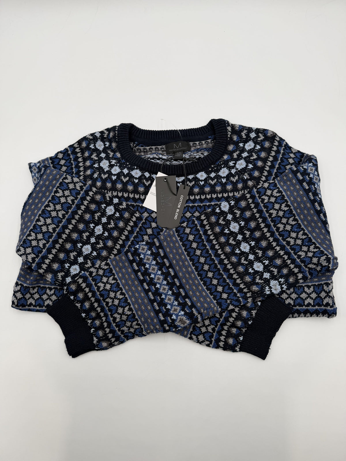Magaschoni L/G Sweater Navy/Light Blue Combo Cotton Blend Multi Pattern Knit - Image 2