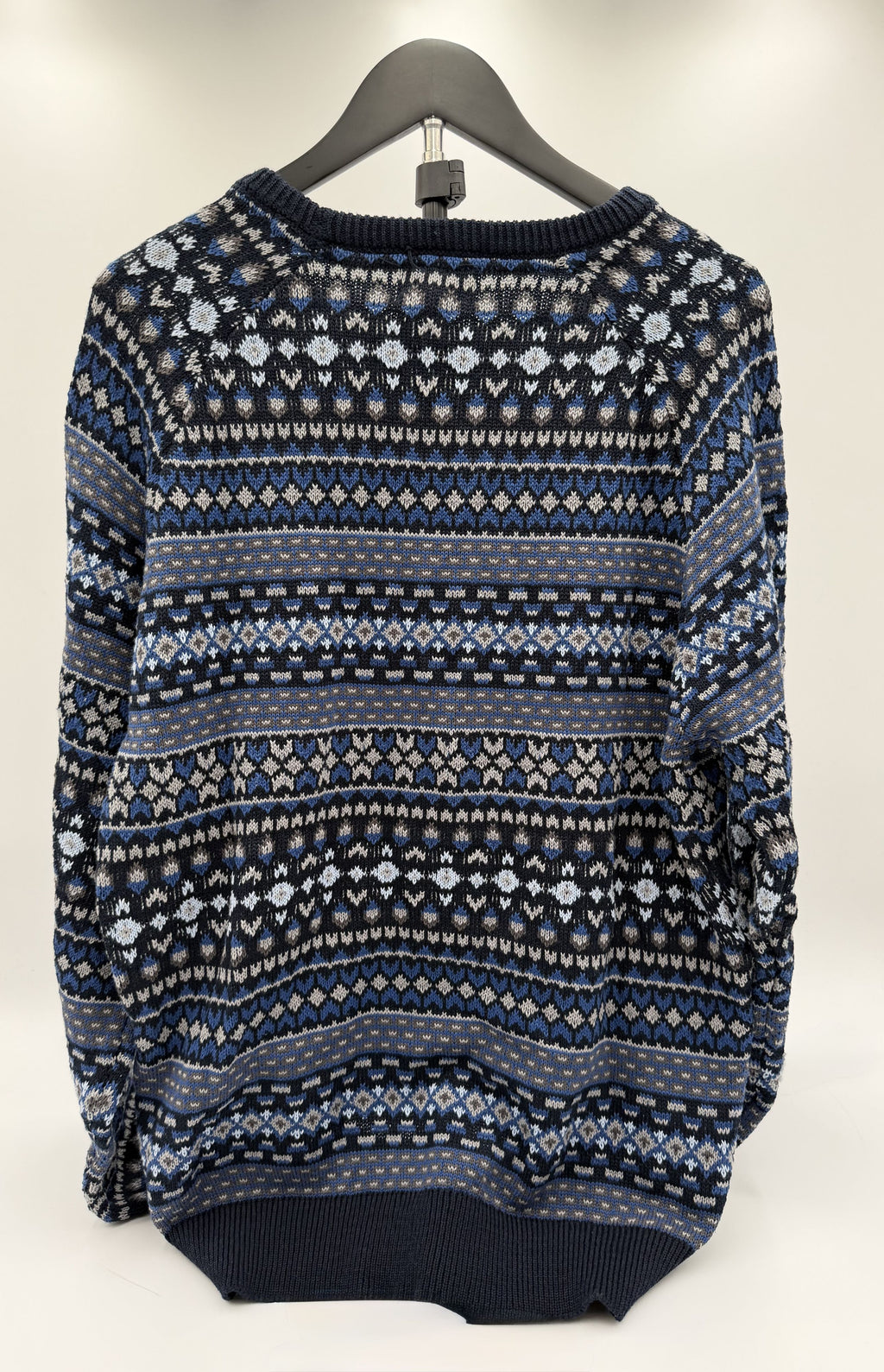 Magaschoni L/G Sweater Navy/Light Blue Combo Cotton Blend Multi Pattern Knit - Image 3