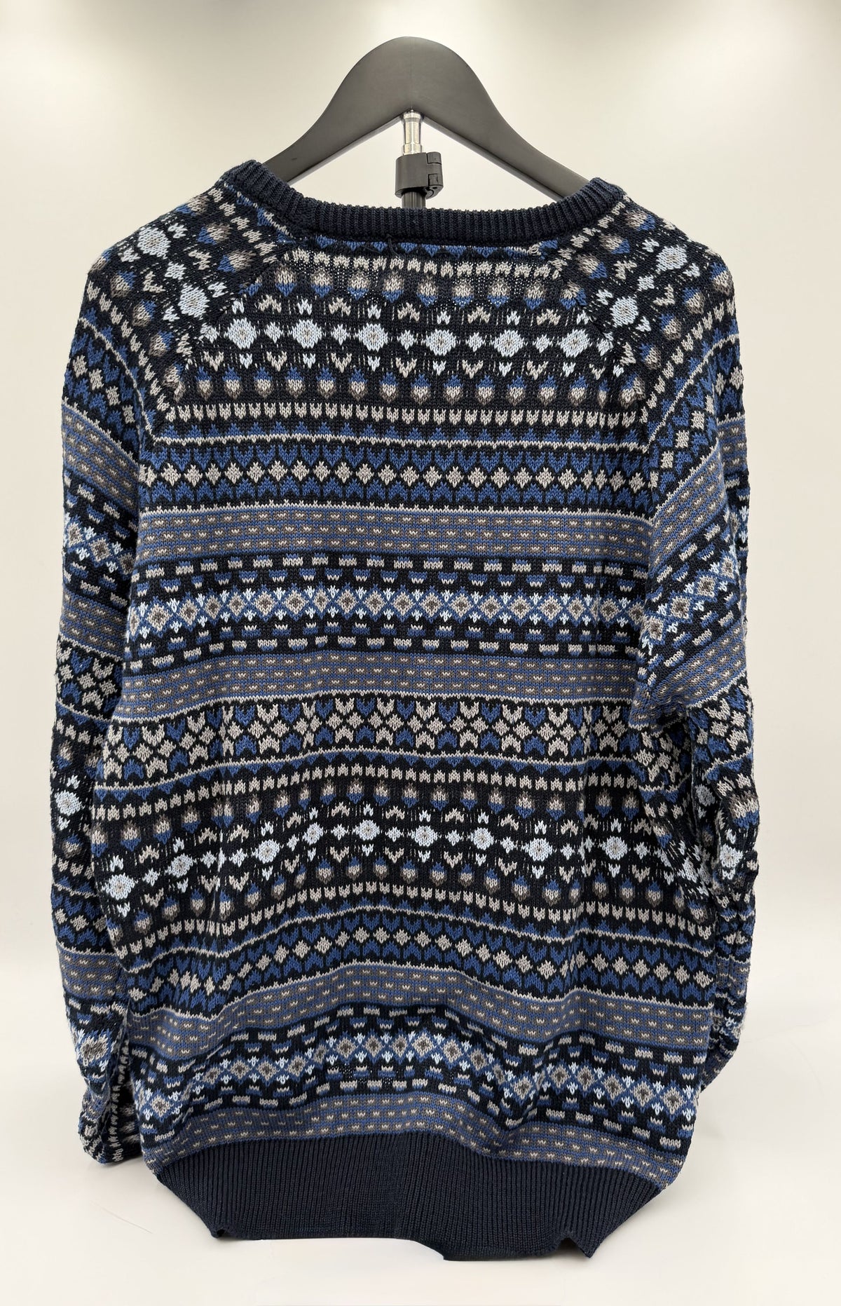 Magaschoni L/G Sweater Navy/Light Blue Combo Cotton Blend Multi Pattern Knit - Image 3