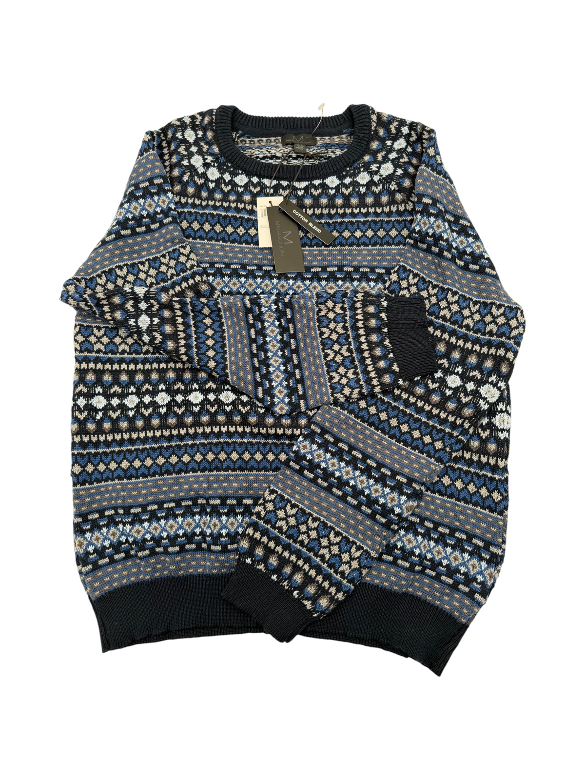 Magaschoni L/G Sweater Navy/Light Blue Combo Cotton Blend Multi Pattern Knit - Image 4