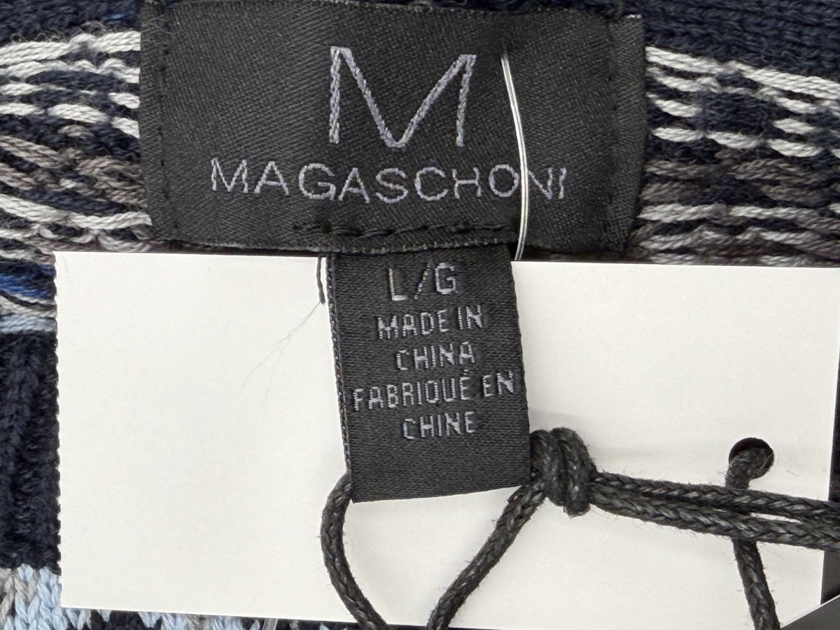 Magaschoni L/G Sweater Navy/Light Blue Combo Cotton Blend Multi Pattern Knit - Image 5