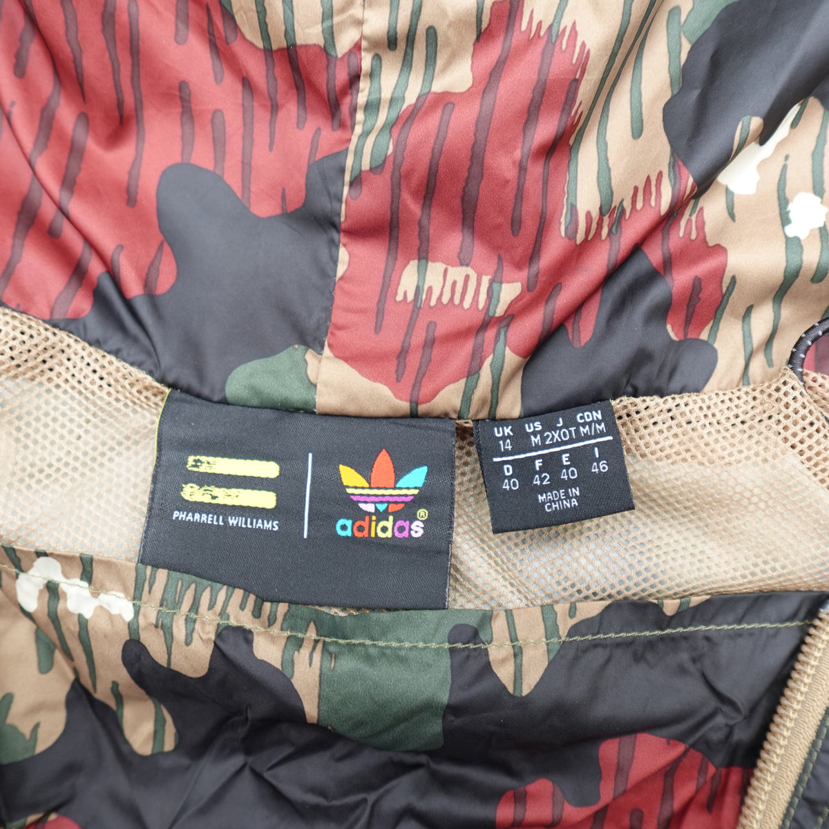 Adidas Pharrell Williams Medium Multicolor Camo Polyester Windbreaker Jacket - Image 9
